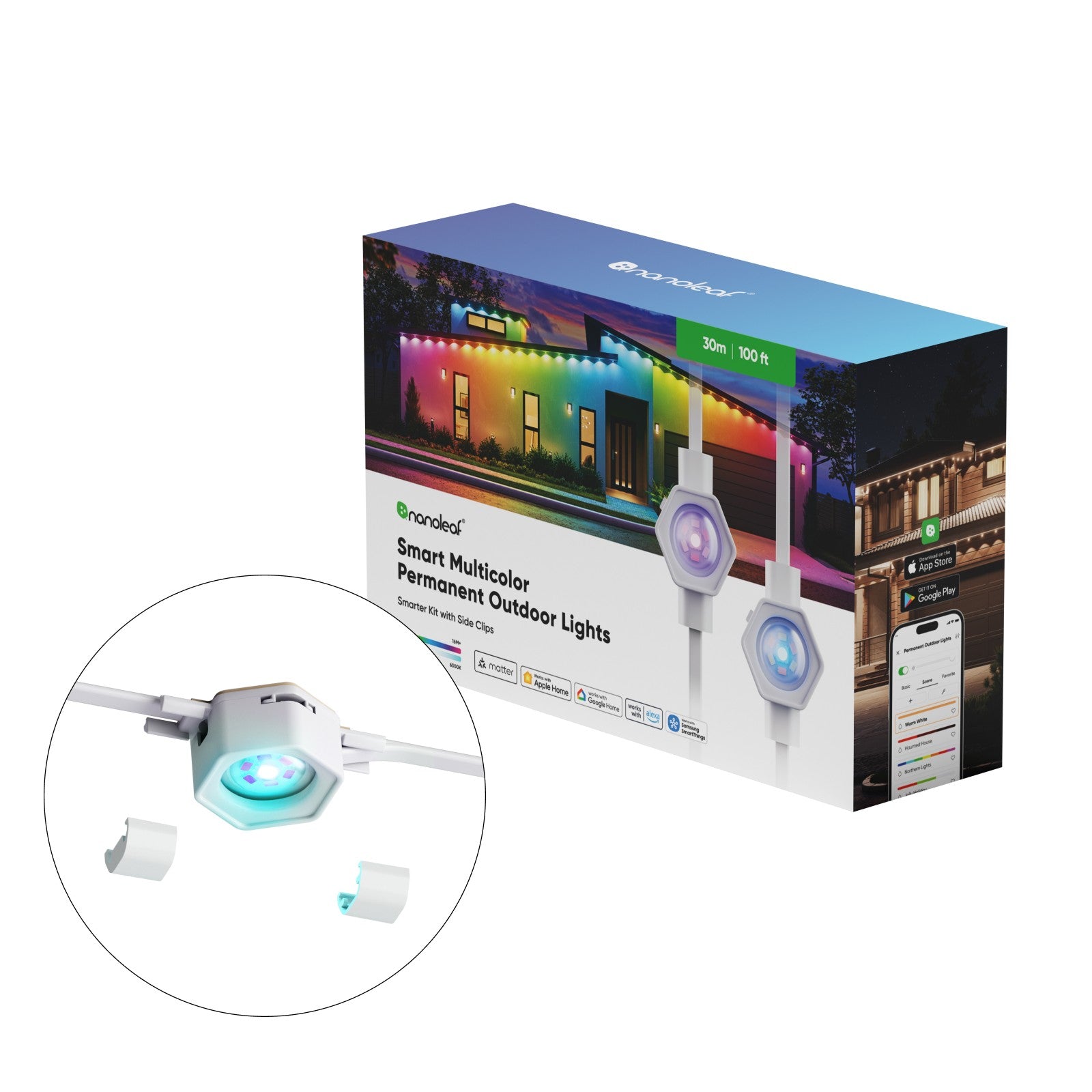 Matter Smart Multicolor Permanent Outdoor Lights Smarter Kit with Side Clips 100ft (30m)