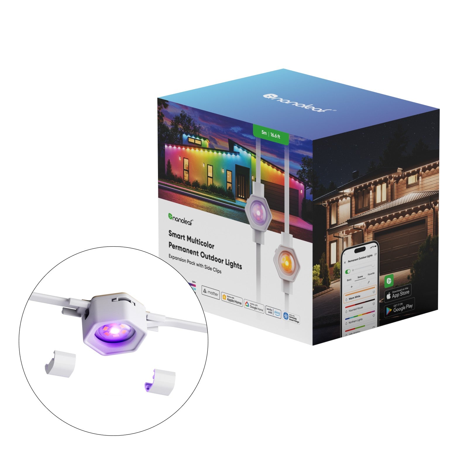 Matter Smart Multicolor Permanent Outdoor Lights Expansion Pack with Side Clips 16.6ft (5m)