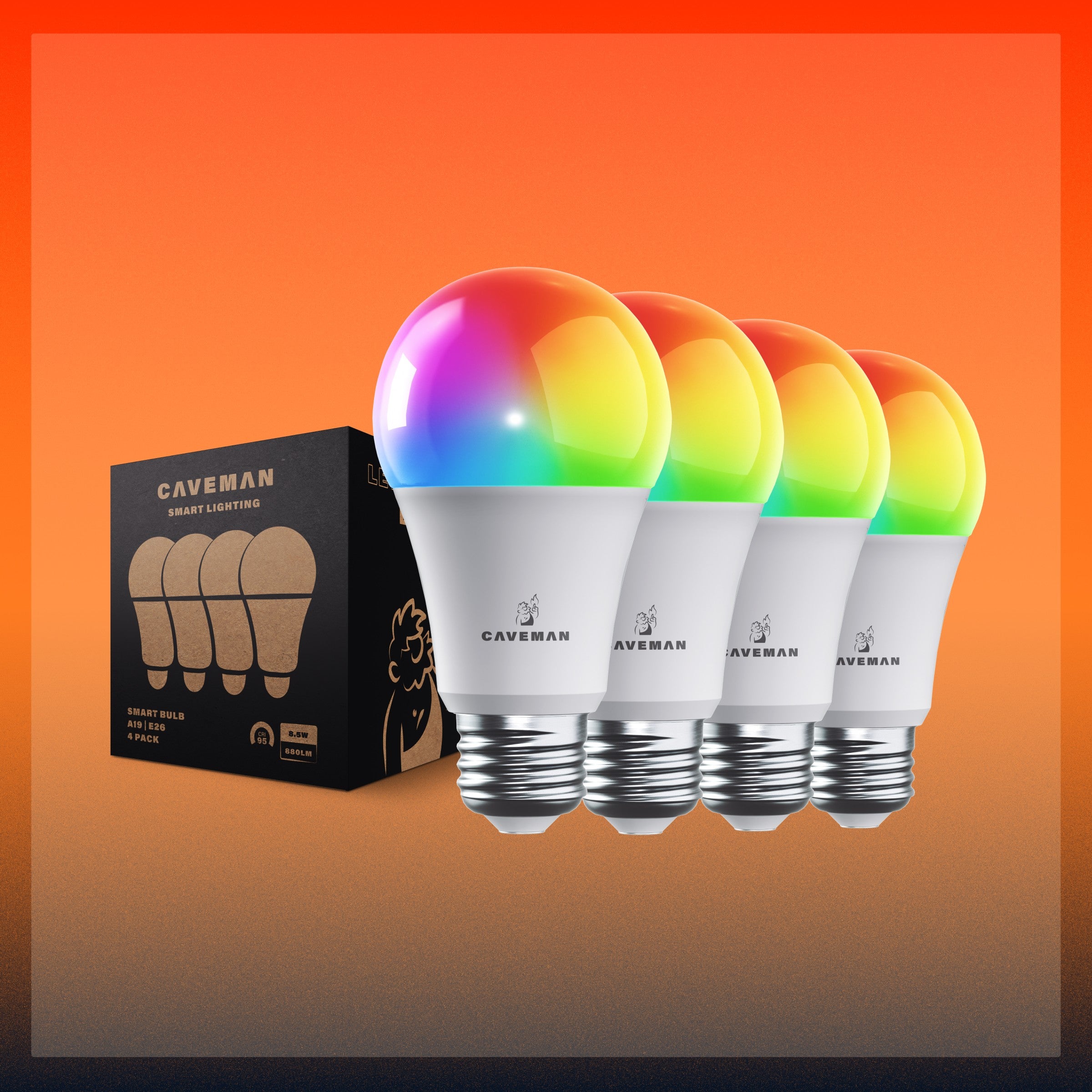 Caveman A19 Bulb 4PK 800Lm 2700K-6500K E26